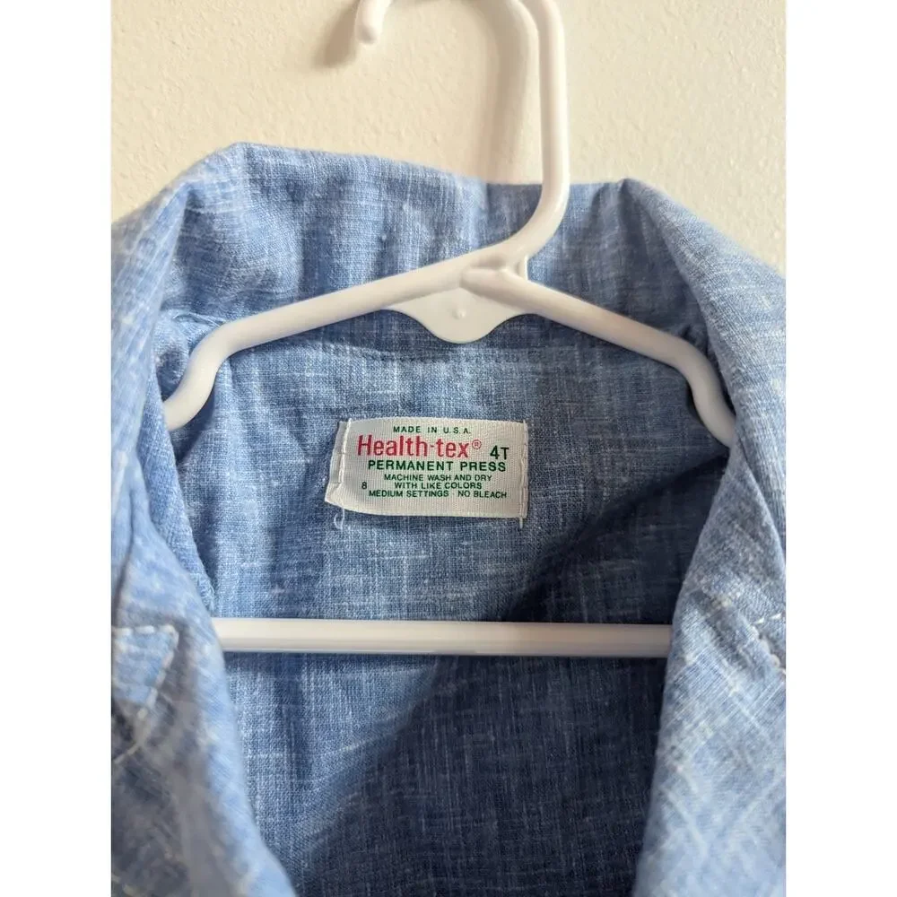Vtg Healthtex 70s Suit 3-4T Blue Chambray Flare Pants